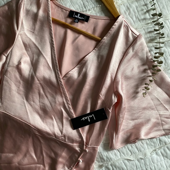 Lulus Pink Satin Wrap Dress - Picture 5 of 9